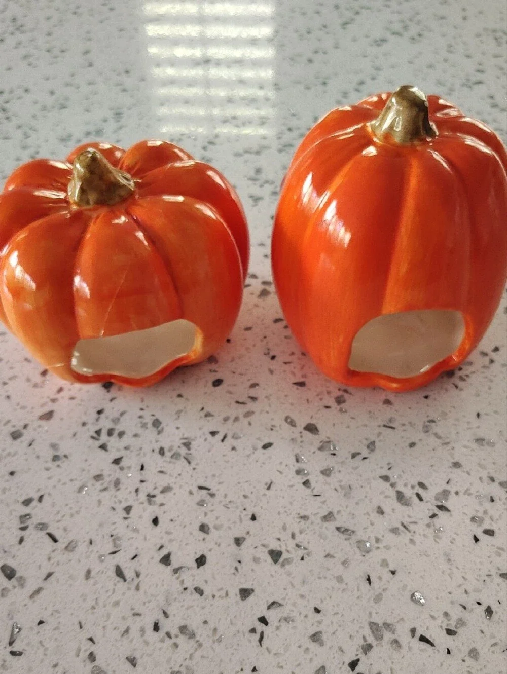 Vintage Orange Ceramic Jack-O'-Lantern Tealight Set - Halloween Home Accent